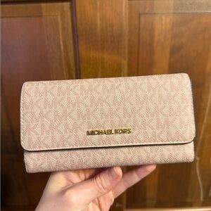 Michael Kors Blush Signature Continental Wallet with Gold Logo